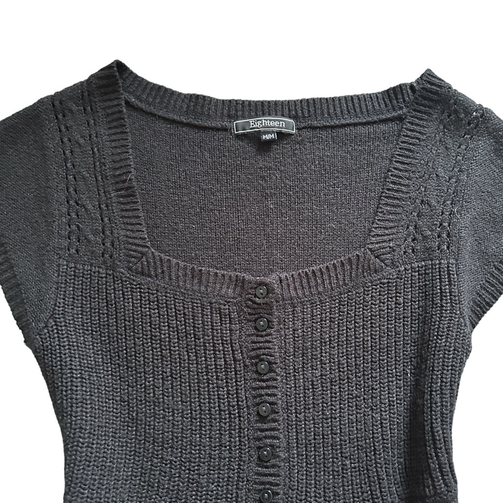 Coquette Y2K Black Short Sleeve Knit Button up Prairie Style Top - Picture 4 of 6